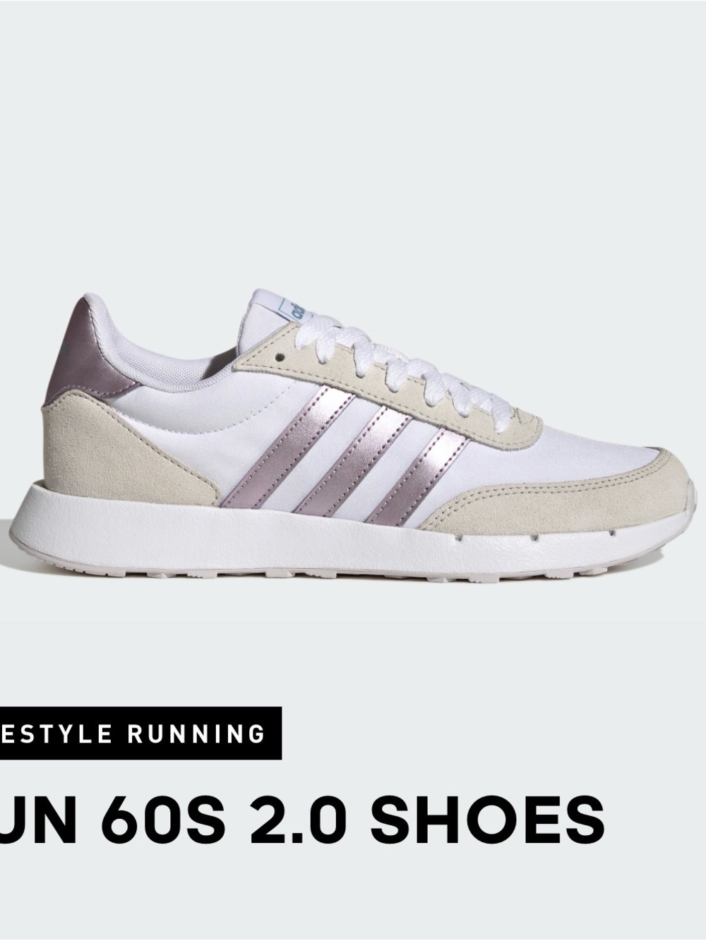 Adidas RUN 60s 2.0 Women's White Sneakers with Metallic Purple stripe
